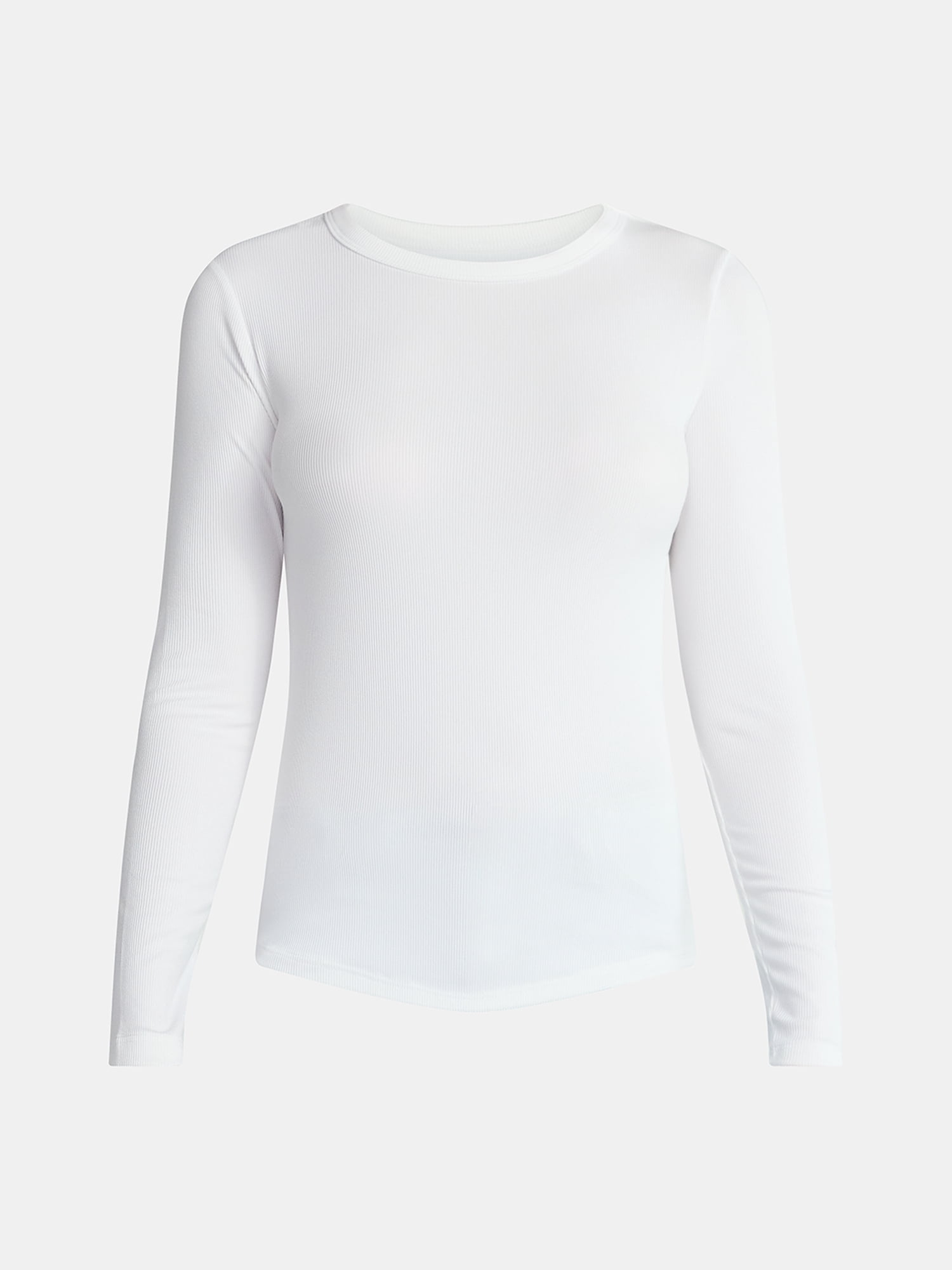No Boundaries Ribbed Crewneck Tee with Long Sleeves, 1 or 2-Pack, Women's & Women's Plus XXS-XXL