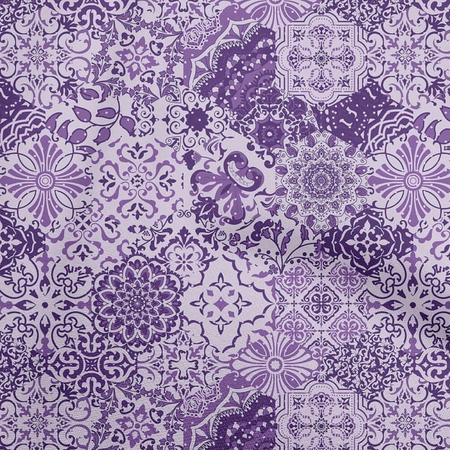 oneOone Polyester Spandex Bluish Violet Fabric Asian Mandala Floral Tile Sewing Craft Projects Fabric Prints By Yard 56 Inch Wide