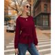 thumbnail image 4 of Sudadera con Nudo en la Cintura para Mujer, Raglán Larga, Cuello Redondo, Elegante, para Hacer Ejercicio, para Otoño Vino Tinto L, 4 of 7