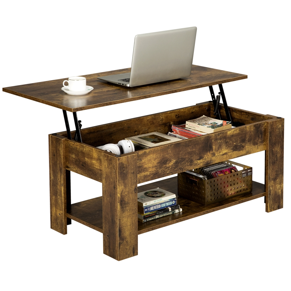Easyfashion Modern 38.6" Wood Lift Top Coffee Table with Shelf, Rustic Brown - image 3 of 8