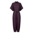 thumbnail image 4 of Fesfesfes Jumpsuit for Women Solid Color Short Sleeve Button Rompers Trousers Casual Fashion, 4 of 5