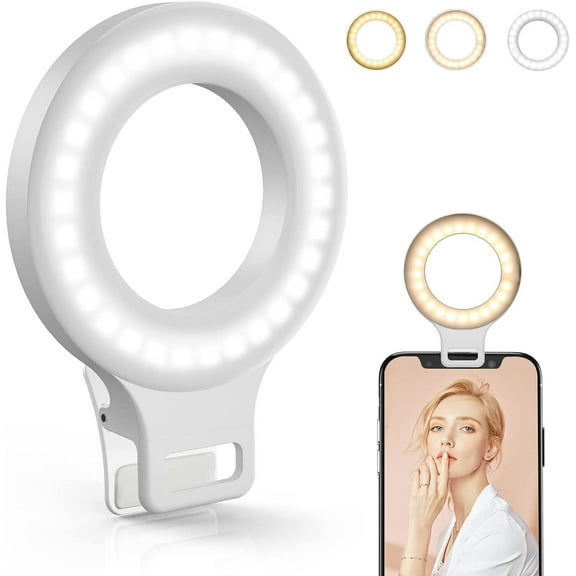 CCNZZITSHT Clip on Ring Light, Kimwood Rechargeable 60 LED Selfie Ring Light for Phone, Laptop, Tablet