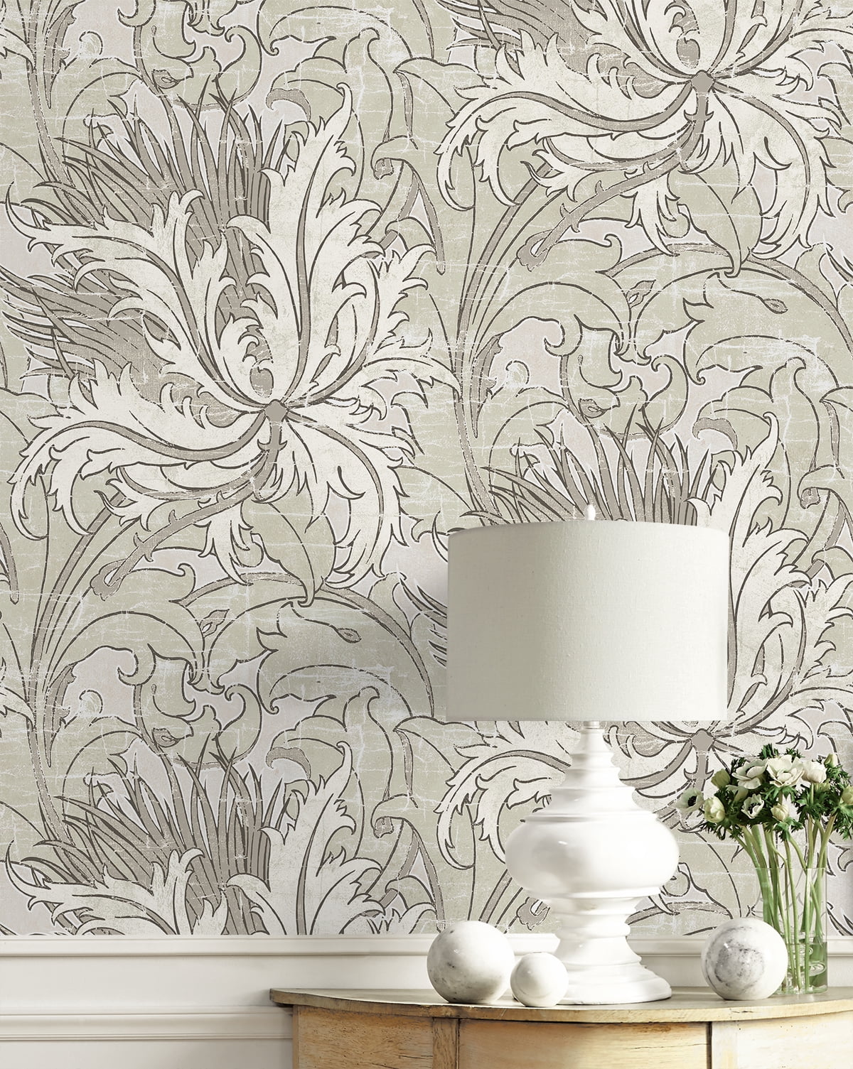NextWall Lunar Rock & Pale Oak Floral Folly Peel and Stick Wallpaper