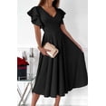 thumbnail image 4 of Women’s Summer Elegant V Neck Ruffle Sleeve Midi Dress, Classy Fit and Flared Cocktail Wedding Guest Dress, 4 of 8