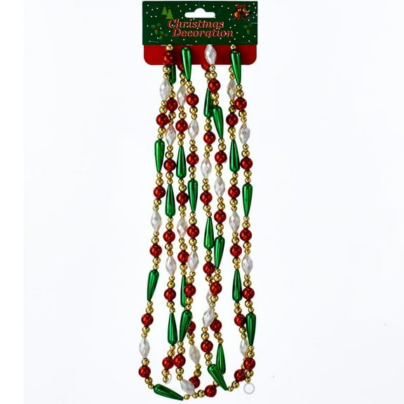 Kurt S. Adler 9-Foot Gold, Red, Green and White Round Bead With Water Drop Beaded Garland