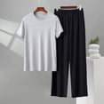 thumbnail image 2 of BaoFuBaoMei Lounge Sets for Men 2 Piece Big and Tall Crew Neck Pajamas Short Sleeve Top Joggers Sleepwear Sets Solid Soft Loungewear with Pockets, 2 of 5