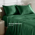 thumbnail image 6 of Bare Home Luxury Poly Satin Sheet Set for Hair and Skin, 15” Deep Pockets, Full, Forest Green, 6 of 10
