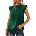thumbnail image 1 of Blusa de verano elegante con ribete de volantes y manga casquillo con volantes para mujer Verde S, 1 of 6