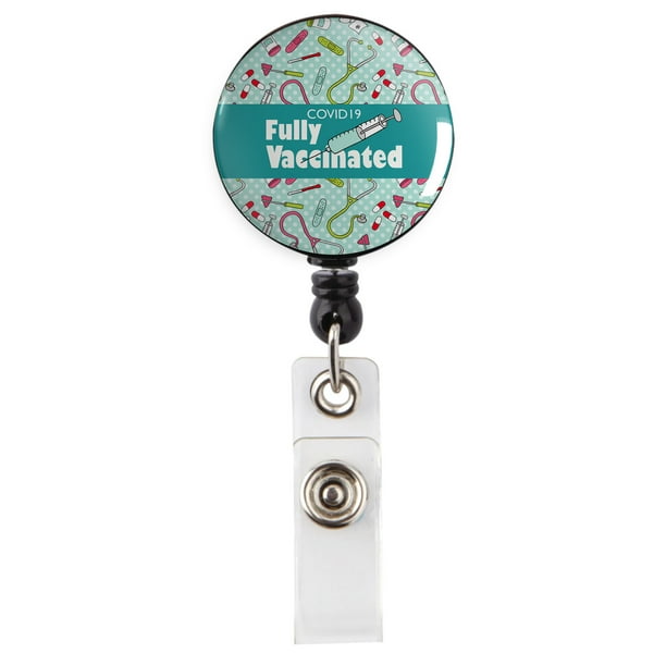 Covid 19 Fully Vaccinated Medical Field Teal Retractable Badge Reel