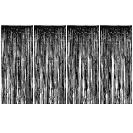Image of Allgala 4PK 3.3 x 8.2 FT (1x2.5M) Metalic Tinsel Party Photo Backdrop Curtains Door Fringe Décor-Black-BD52502