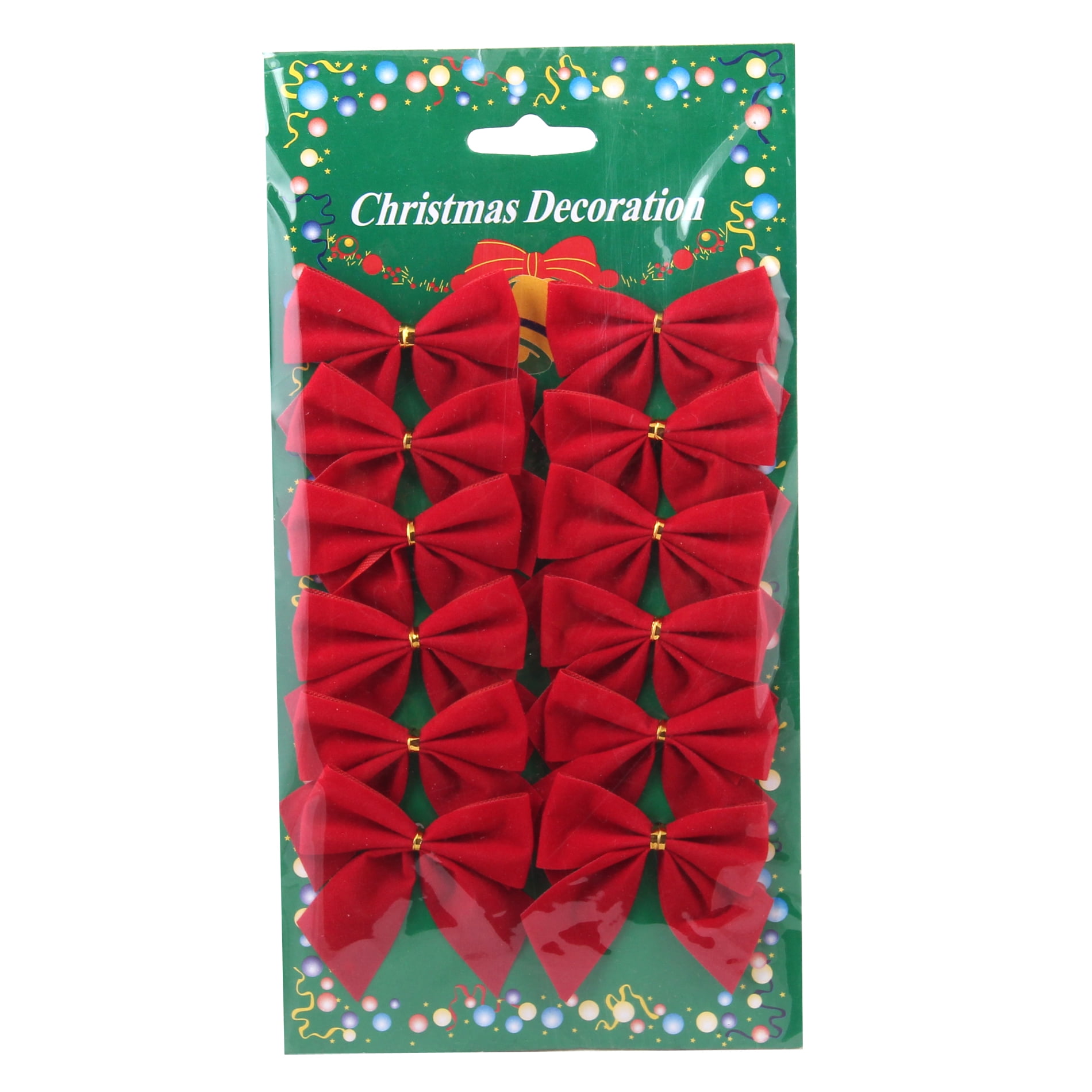 Aofocy Christmas Decorations Red 12 mini 6.5 cm Rim Velvet Xmas Ribbon Bows Ornaments