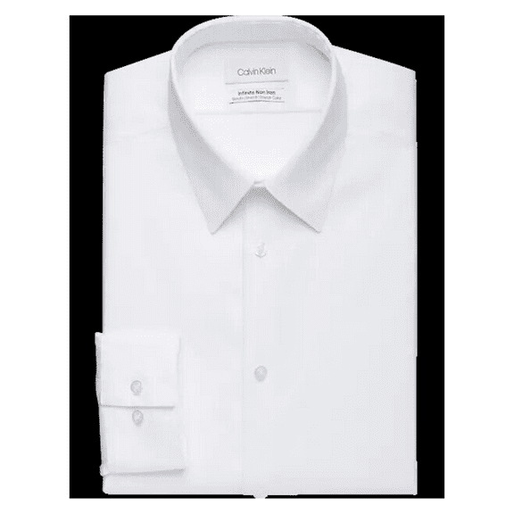 Calvin Klein Men's Slim-Fit Long Sleeve Dress Shirt, White, 15 32/33