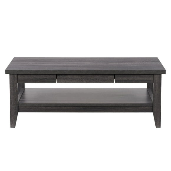 CorLiving Hollywood Mid-Century Modern Dark Grey Indoor Coffee Table with Lower Shelf and Hidden Drawers