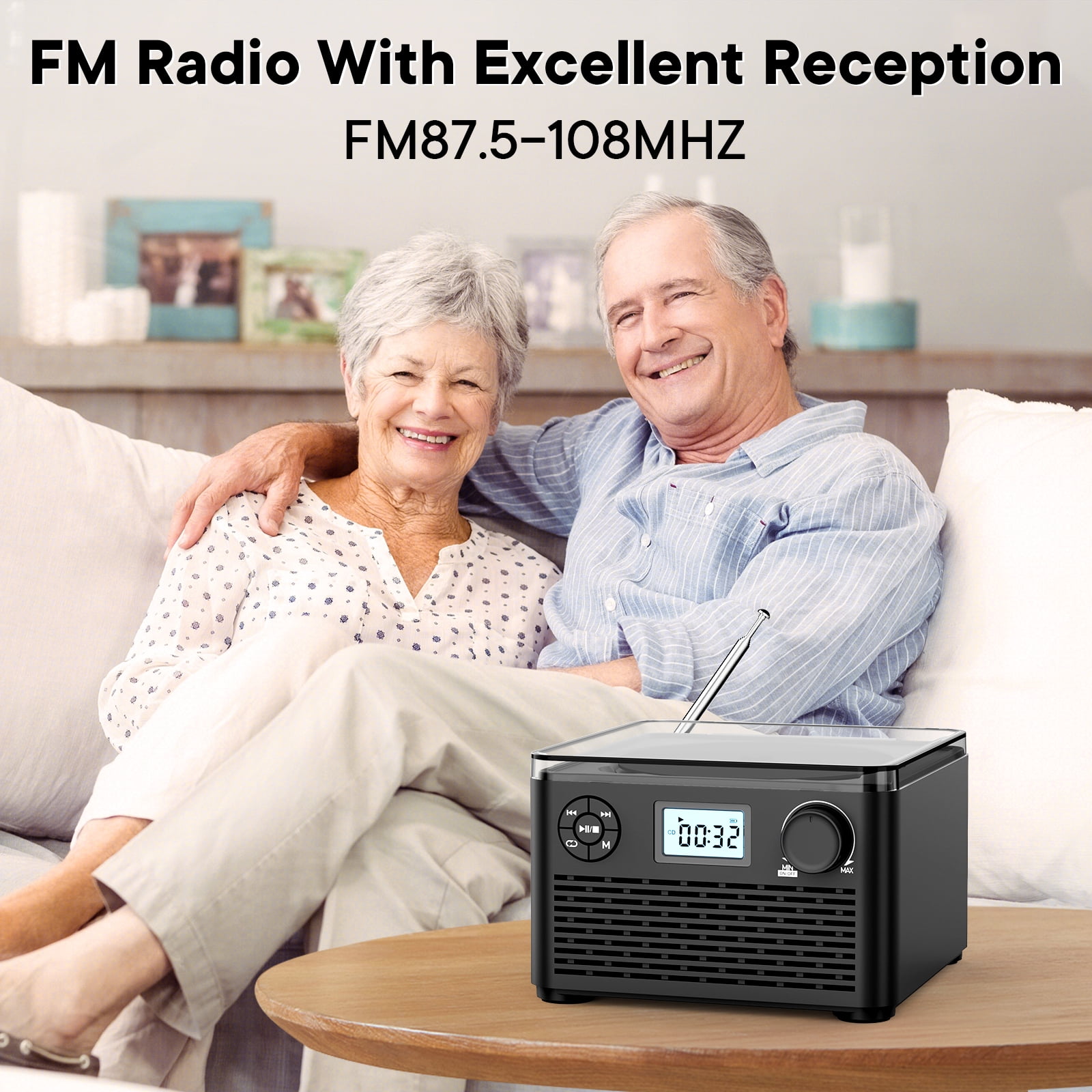 Kuephom Portable CD Player with Radio FM,Rechargeable CD Player with Speakers and headphones,Boombox CD Player Bluetooth with USB/MP3,use friendly for elderly and  teenager,charger included