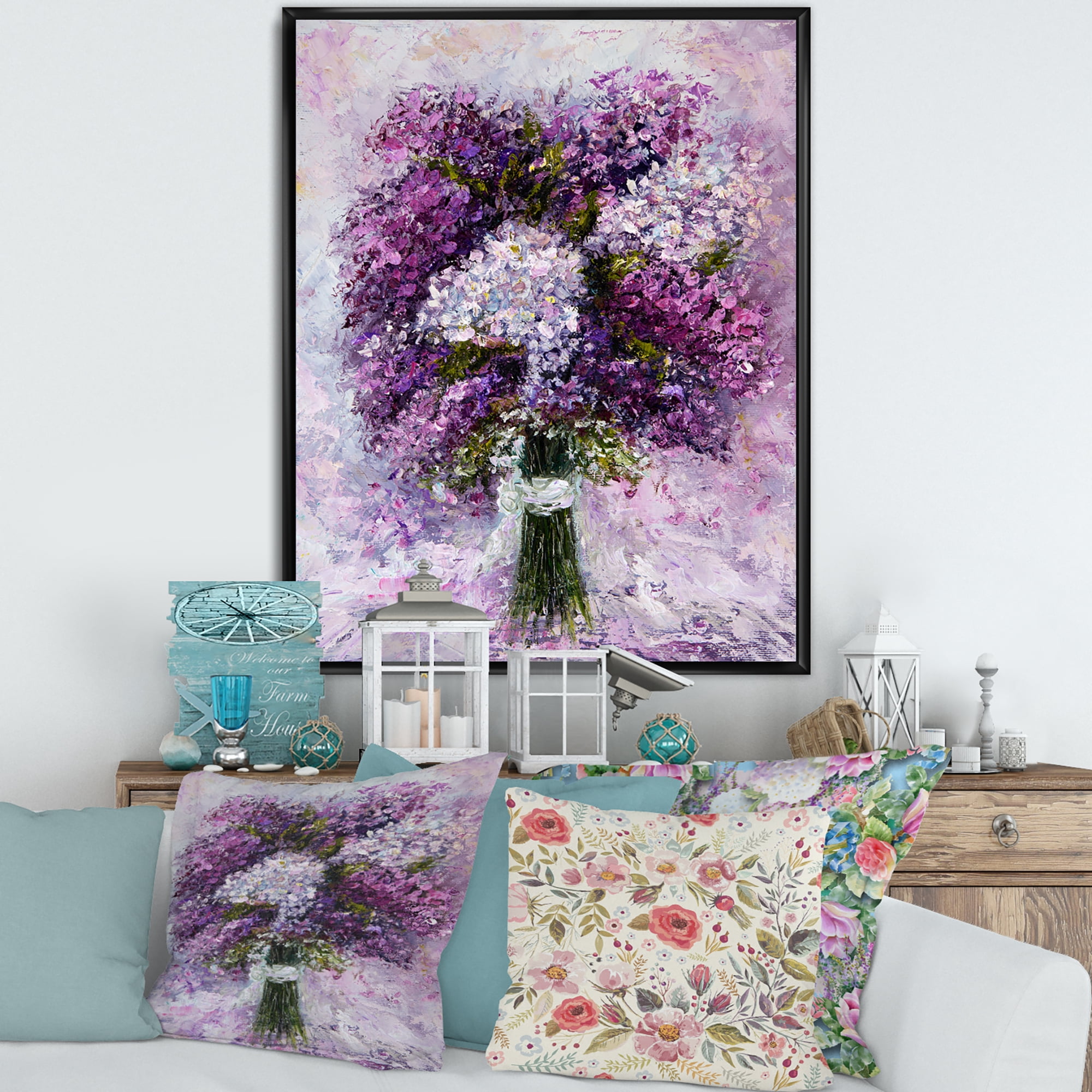 Designart 'Purple Hyacinth Flowers Bouquet' Traditional Framed Canvas Wall Art Print