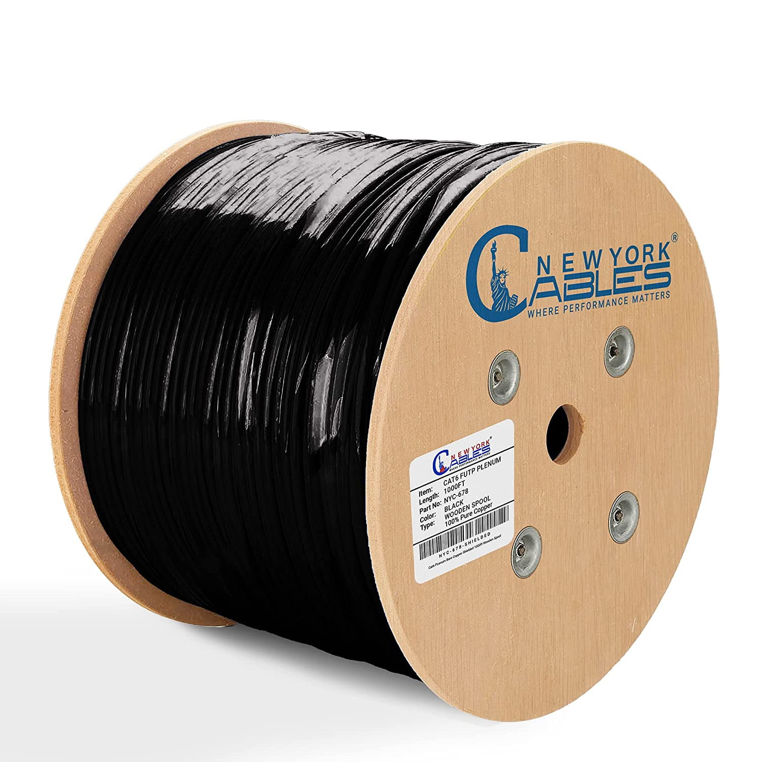 NavePoint Cat6 (CCA), 1000ft, Black, Solid Bulk Ethernet Cable, 550MHz,  23AWG Pair, Unshielded Twisted Pair (UTP)