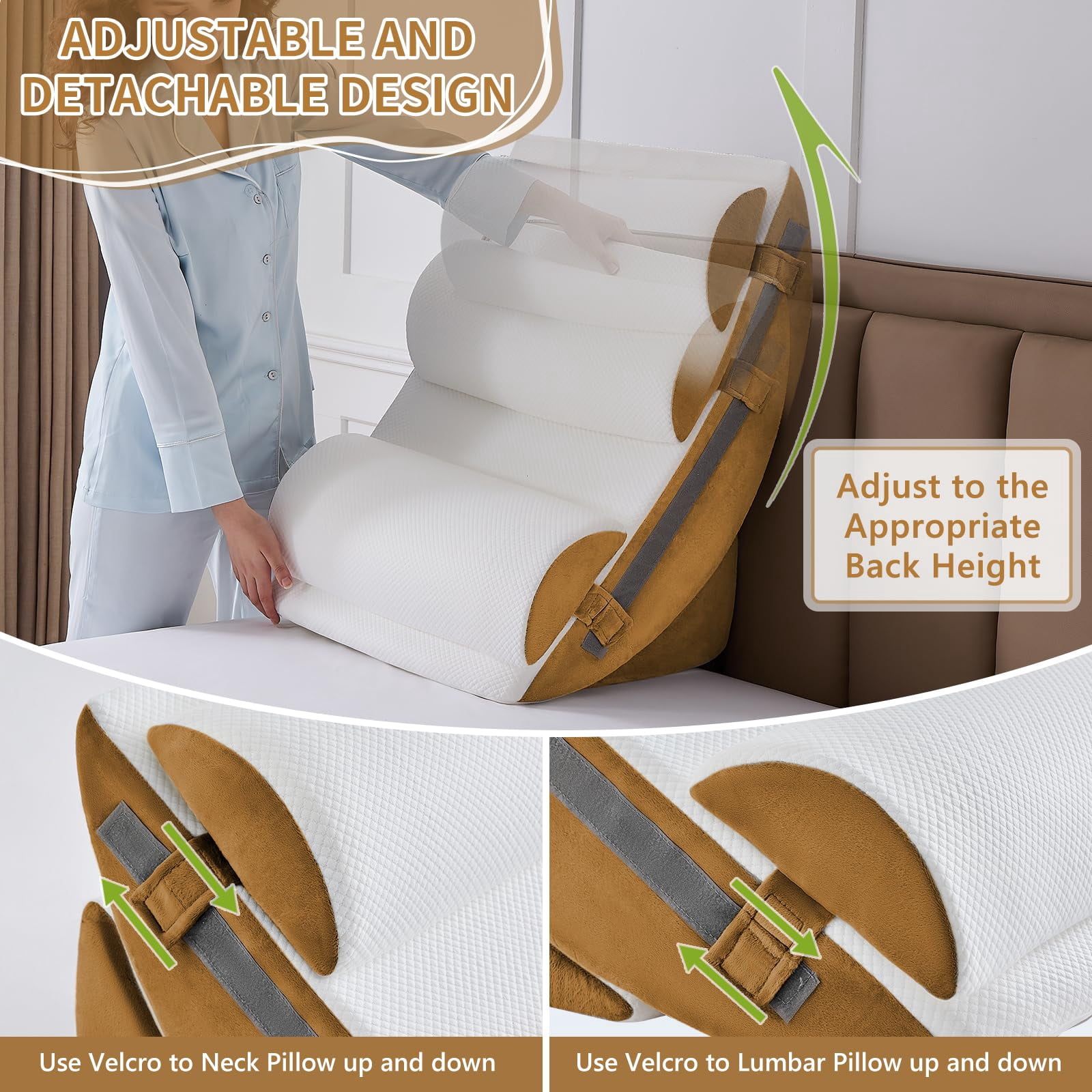 9pcs Bed Wedge Pillow Set For Sleeping  And Leg Foam Body Triangle Adjustable Support - Acid Reflux Pillows Brown