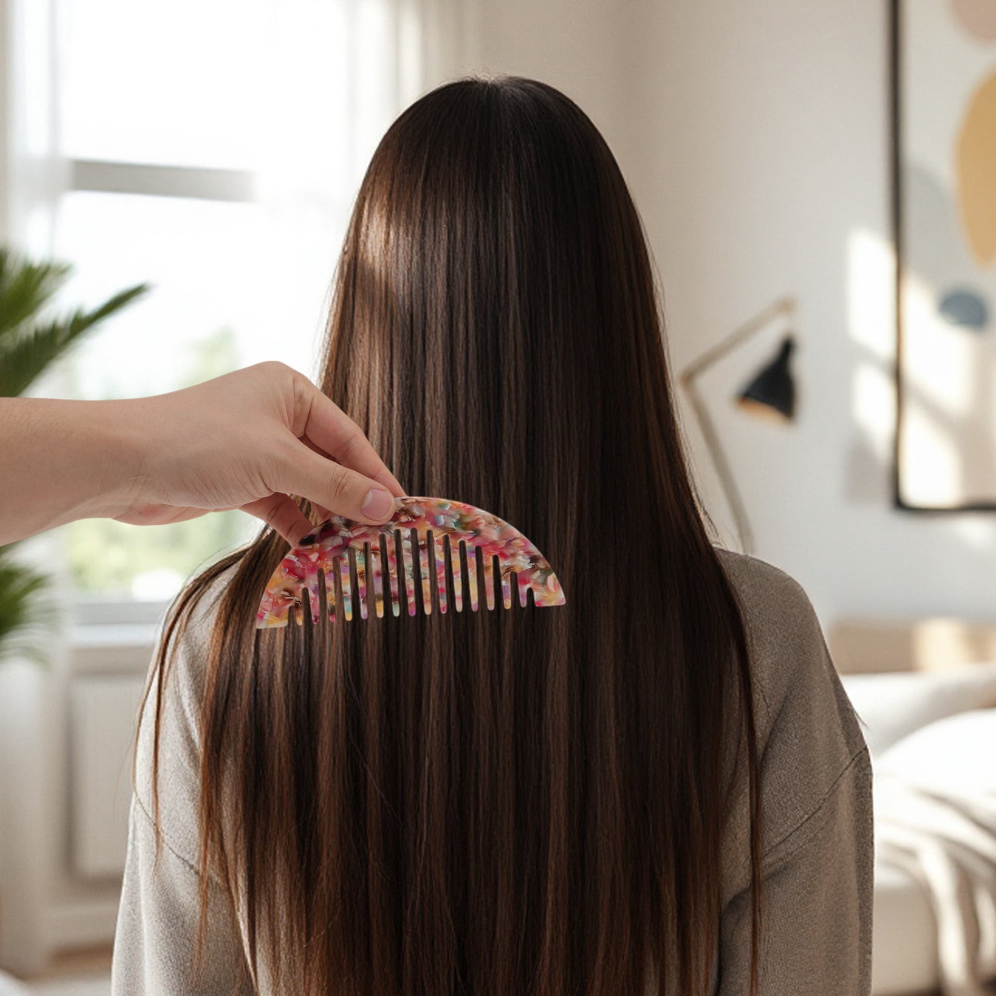 Unique Bargains 1 Pc Convenient Half Round Hair Comb for All Hair Types Styles Colorful