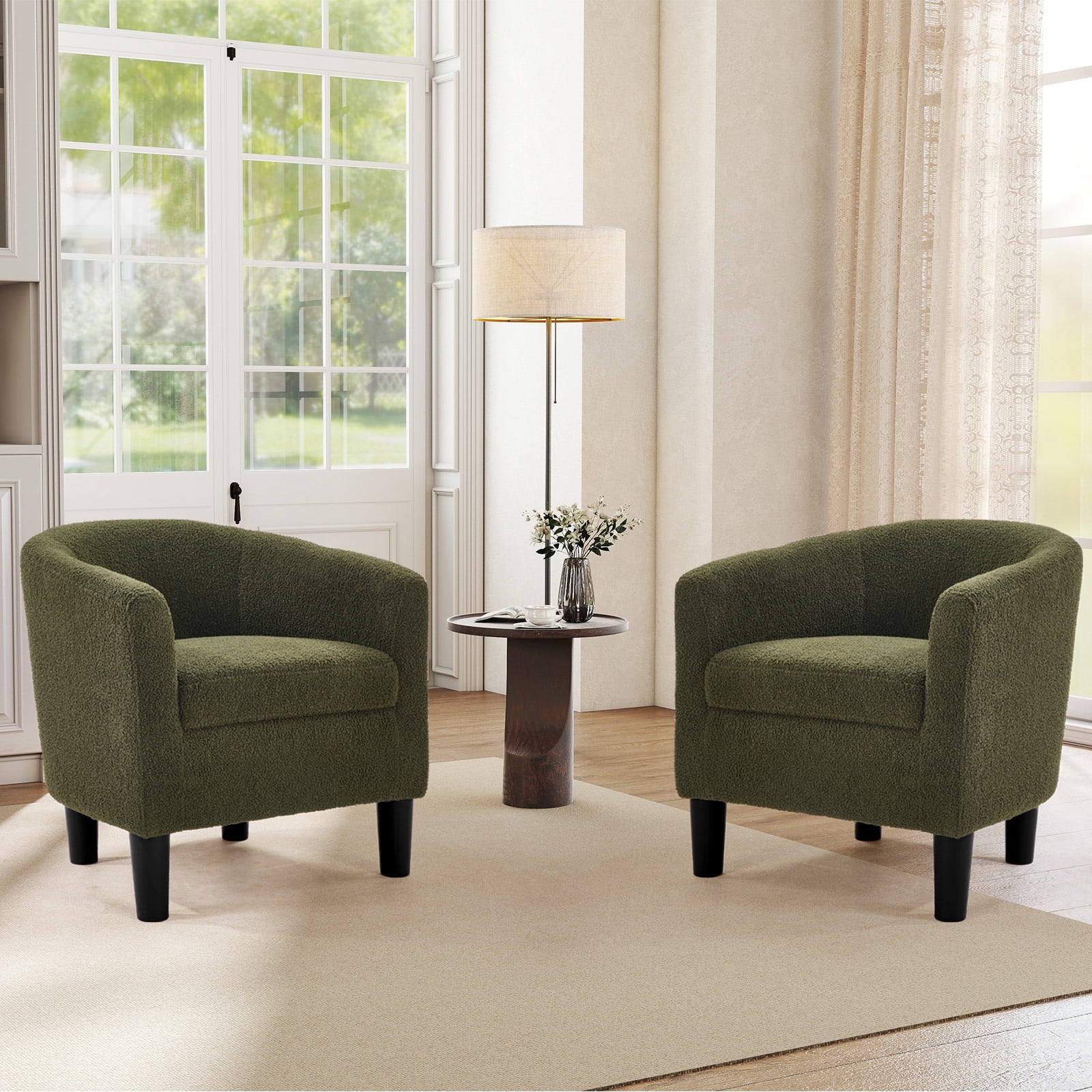 Bonzy Home Accent Barrel Chair, Teddy Fleece Upholstered Club Chair with Armrest Small Reading Chair, for Living Room, Bedroom & Reception Room, Green