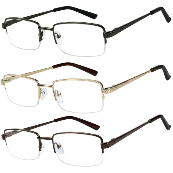 Gafas de lectura Success Eyewear con media montura de metal +3, juego de 3