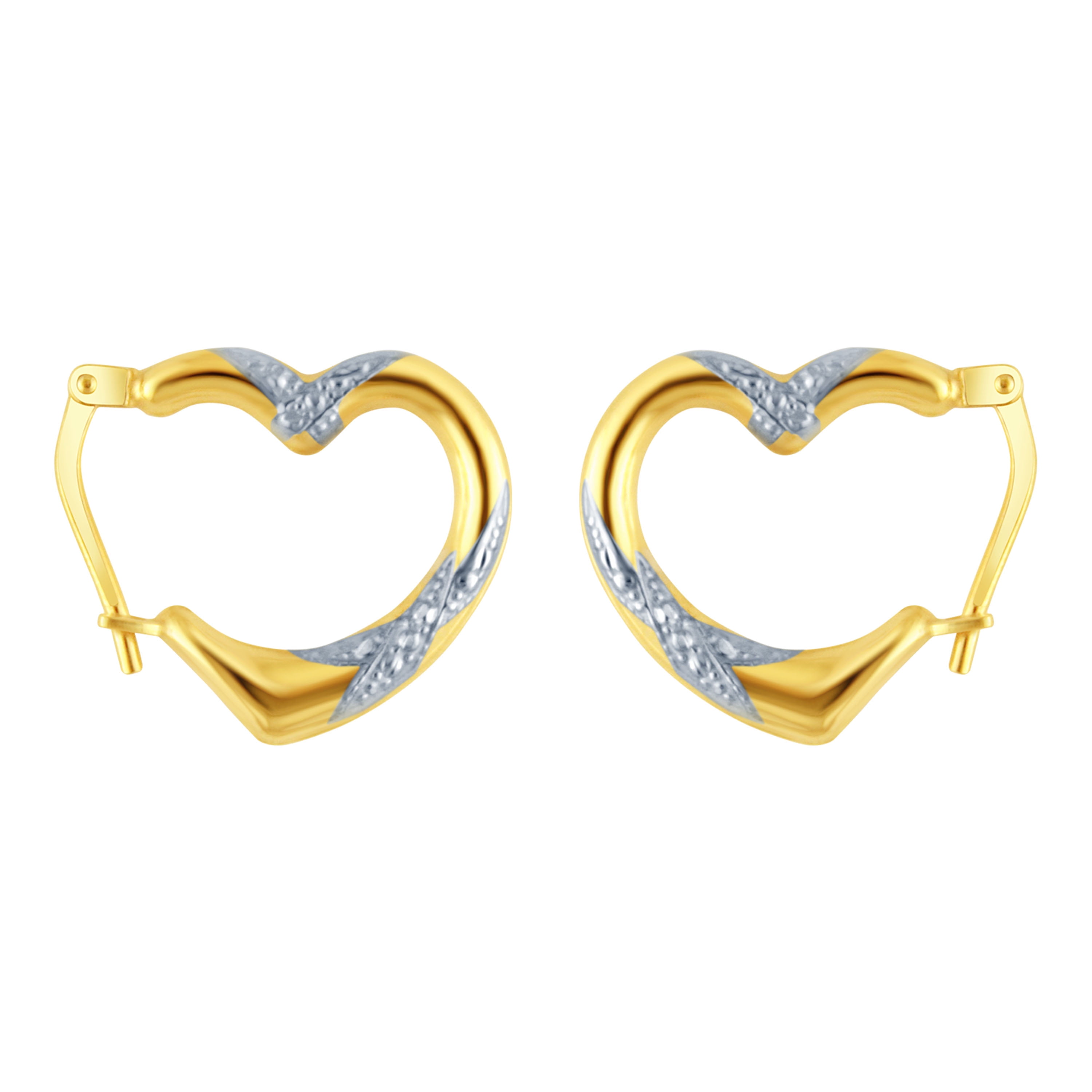BRILLIANCE FINE JEWELRY Females 14K Gold Plated -Two Tone Open Heart Adults Hoop Earrings