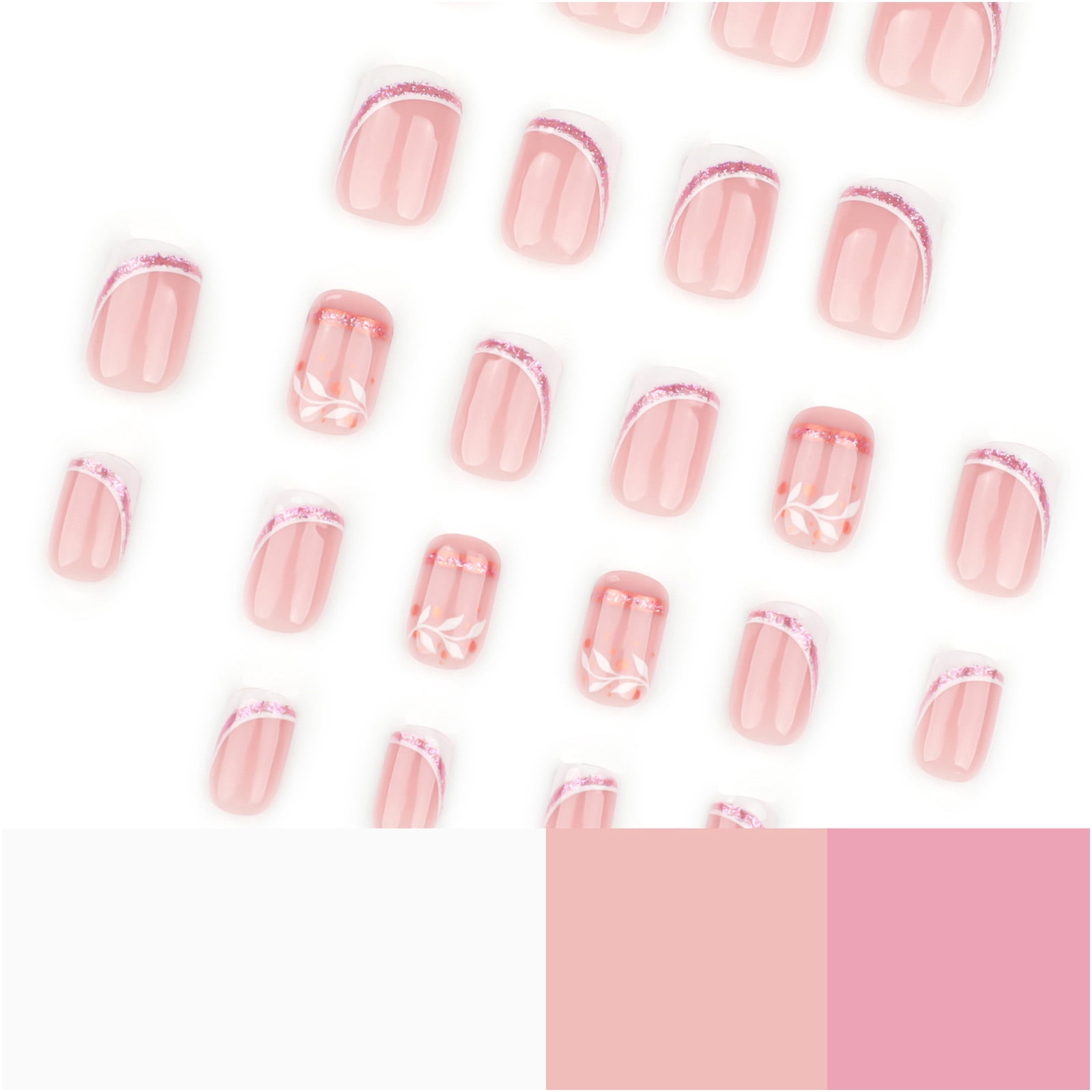 24 Pcs French Tip Press On Nails Short Square False Nails Leaf Acrylic Nails Simple Full Covers On Nails for Woman