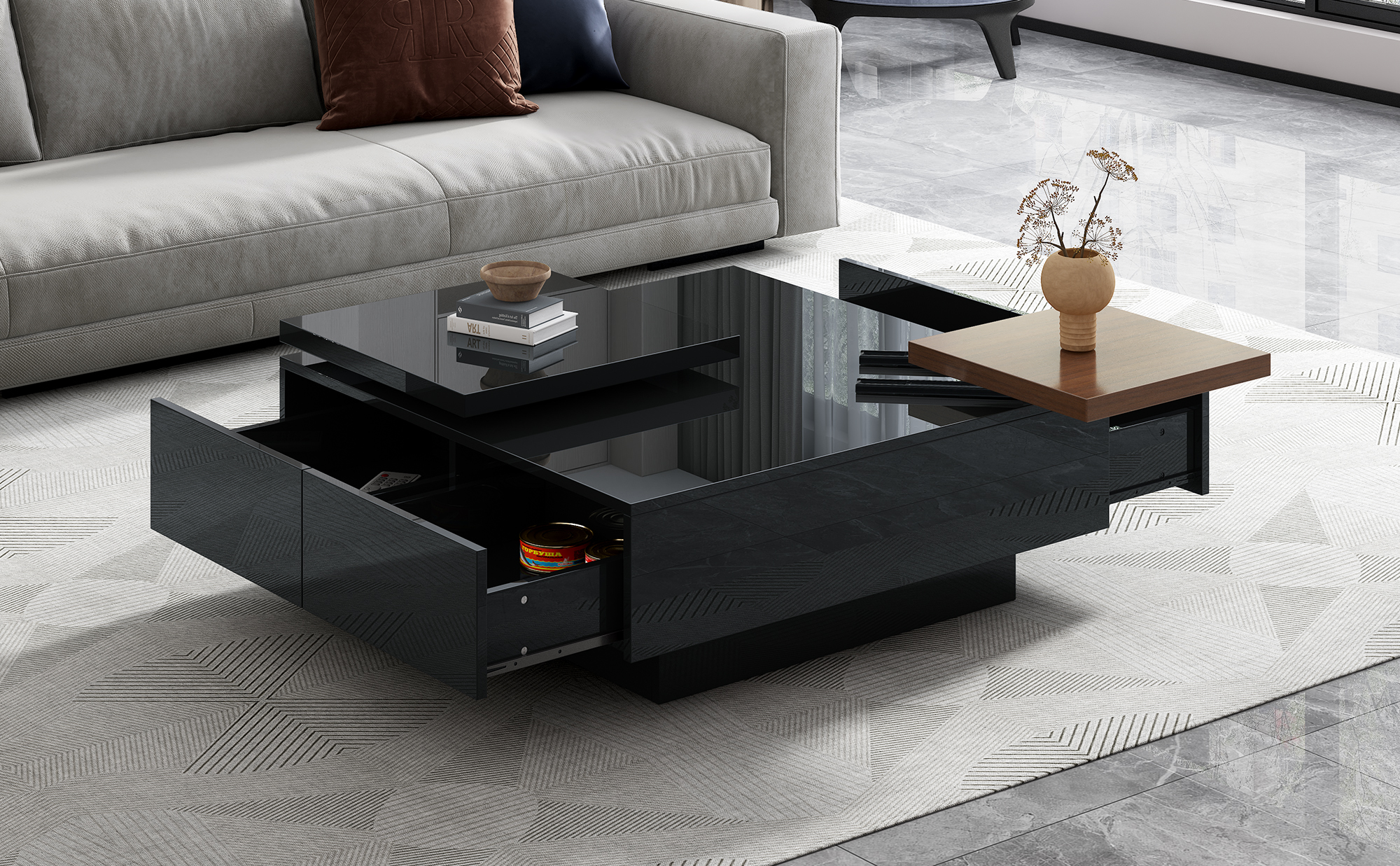 Euroco Modern Coffee Table with Movable Square Blocks – Minimalist Wood Accent Table for Living Room, Stylish Centerpiece with Durable Construction