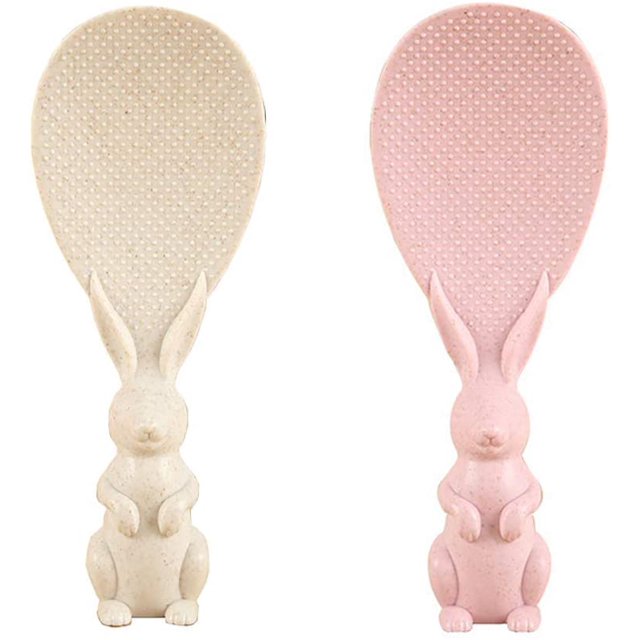 2PCS Non Bâton Cuillère à Riz Cuillère à Riz Cuillère en Plastique Service Cuillères Forme de Lapin Mignon Debout Cuillère à Riz