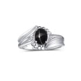 thumbnail image 1 of RYLOS Bagues pour Femmes Bague Z en Or Blanc 14K à Tourbillon Pierre Précieuse Ovale 7X5MM et Bagues en Diamant Saphir Étoilé Noir Bijoux Taille 9, 1 of 7