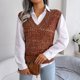 thumbnail image 3 of Chaleco de punto con cuello en V y giro de color europeo y americano para otoño e invierno, ropa de mujer, 3 of 5