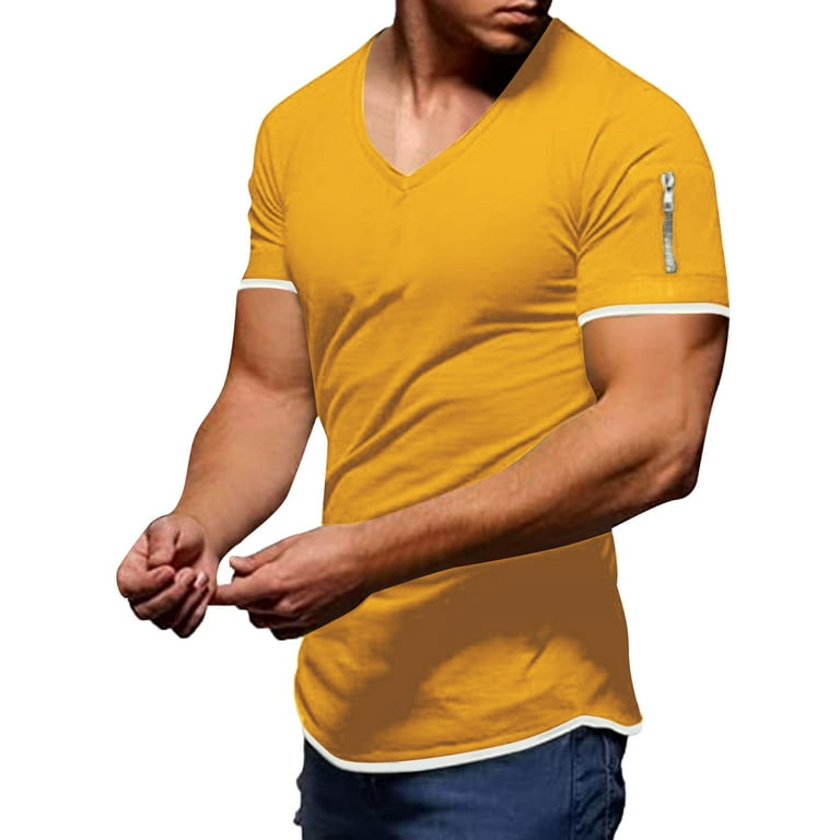 Mens Summer Fashion Casual Solid Color Stitching Zipper Pocket T Shirt  Short Sleeve Shirt Top Blouse Opaque Shirt Men 