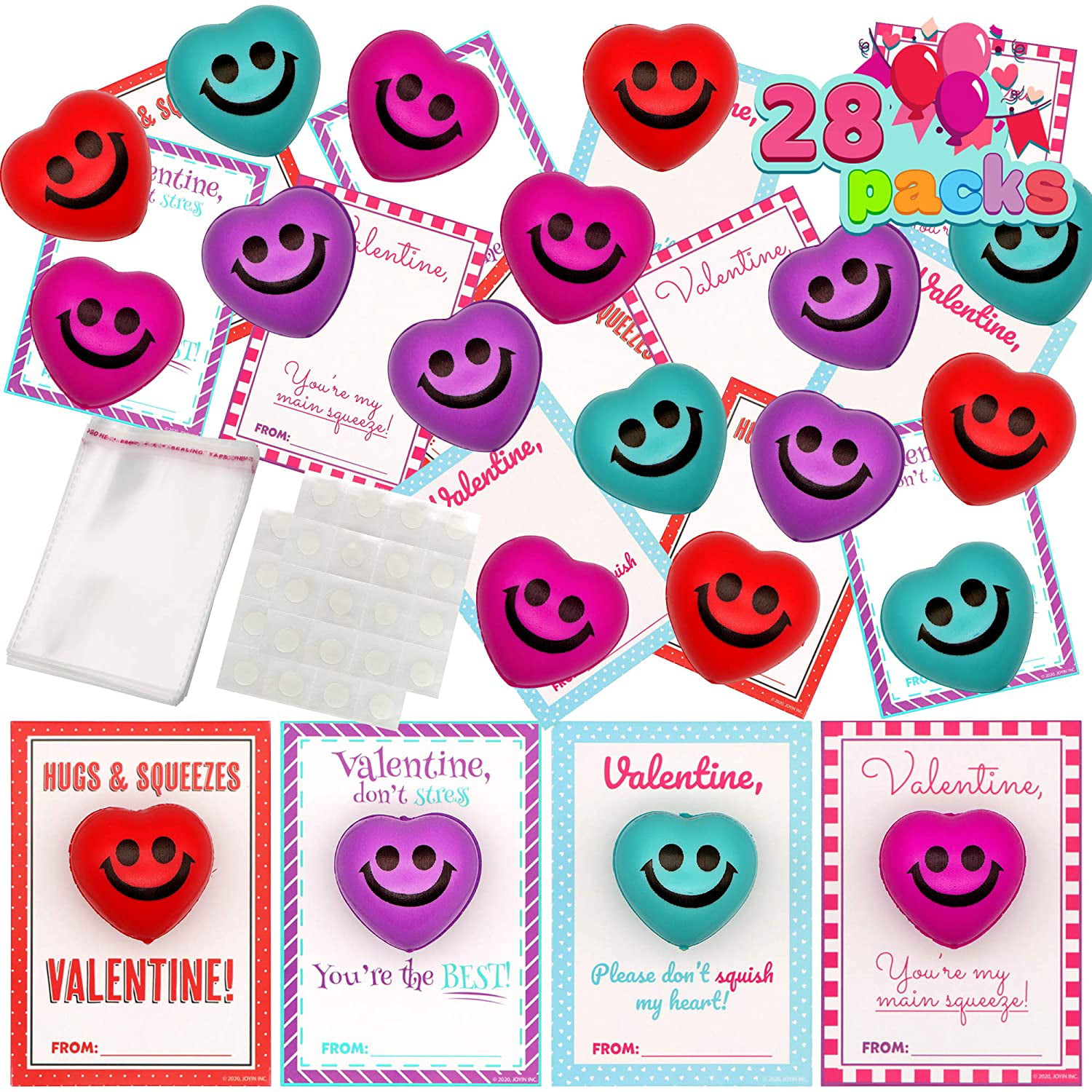 Sensory Stress Relief Fidget Toys for Kids Valentine Party Favors JOYIN 28 Pack Valentines Cards with Stretchy String Toy Set Valentine’s Greeting Cards 