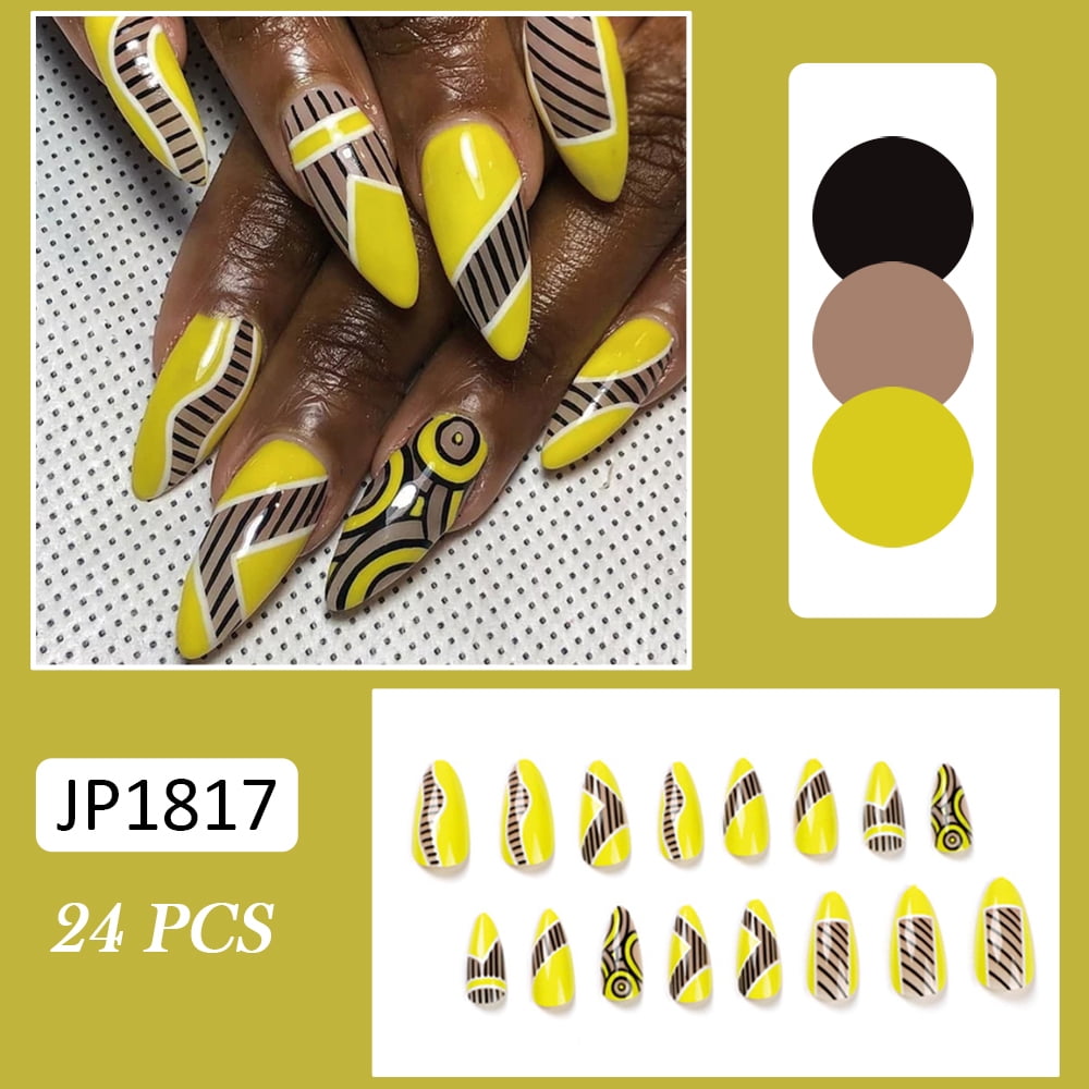 Black Flower And Light Yellow Nail Art - O2 Nails India