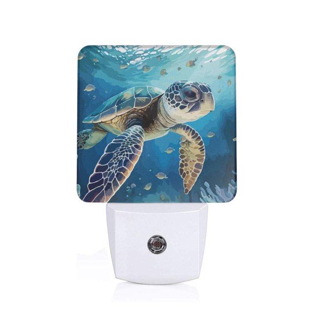 Balery Watercolor Turtle Luz Nocturna LED con Sensor Automático, Enchufe con Sensor Crepuscular, Luz Suave de 0.5W para Dormitorio, Pasillo, Baño-UK