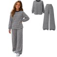 thumbnail image 5 of Tisuna Big Girls 2 Pieces Knit Outfit Set Striped Print Long Sleeve Tops And Pants Matching Set Loose Fit Kids Age 13-16 Years Daily Fall Outfits, 5 of 8