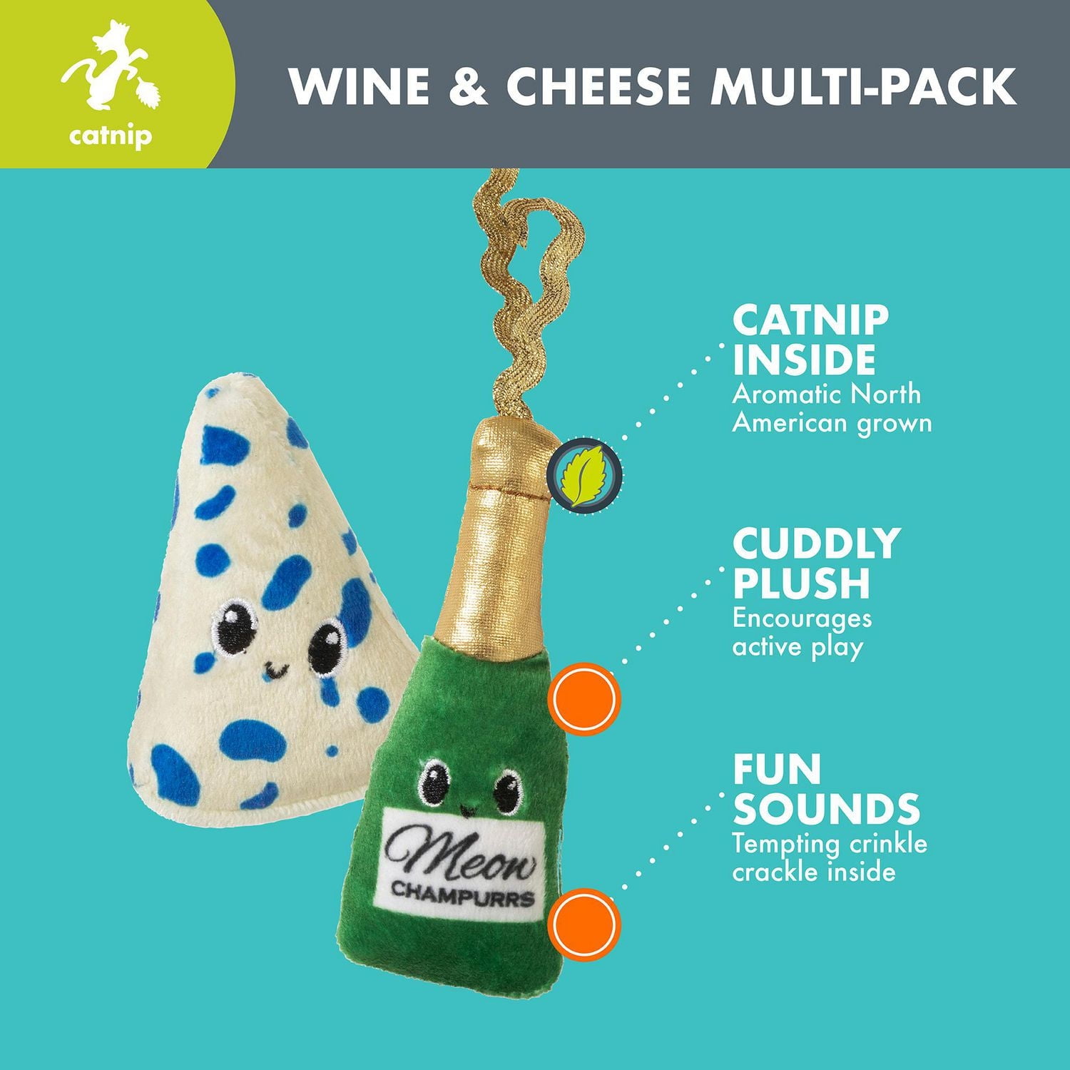 Quirky Kitty Wine & Cheese Plush Catnip 2 pack Cat Toy