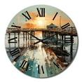 thumbnail image 2 of Designart "Coastalpier Pier Perspective Painting II" Nautical & Beach Oversized Wall Clock, 2 of 5