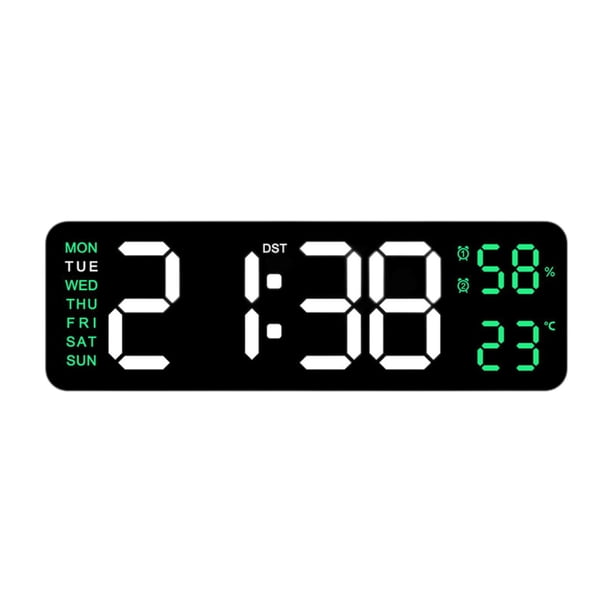 Reloj despertador digital con pantalla LED y función de memoria, 12/24 h, temperatura, humedad y semana. Verde