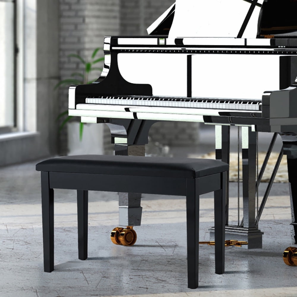 YYAo Solid Wood PU Leather Padded Piano Bench Keyboard Seat-Black