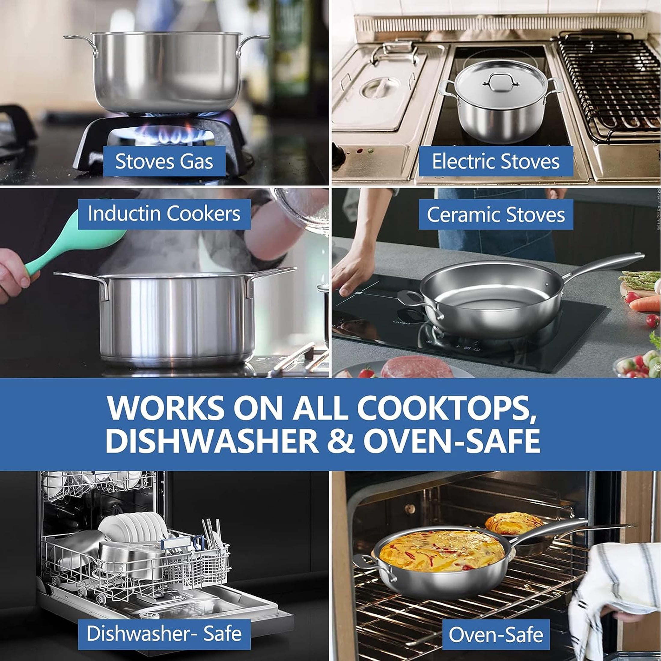 NuWave Professional 9 Pieces Induction Cookware Set, Heavy-Duty Tri-Ply 3.1mm Thickness Stainless Steel Cookware Set, Works on All Cooktops, Pan, Pot
