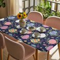 thumbnail image 3 of Easter Bunny Table Cloths for 5 Foot Rectangle Tables, Colorful Eggs Spring Leaves Daisy Navy Blue Patio Waterproof Elastic Fitted Tablecloths, Washable Rectangular Table Cover for Camping, 3 of 8