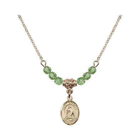 Hamilton Collection Collector Plate 18-Inch Hamilton Gold Plated Necklace with 4mm Green August Birth Month Stone Beads and Saint Charles Borromeo Charm ()