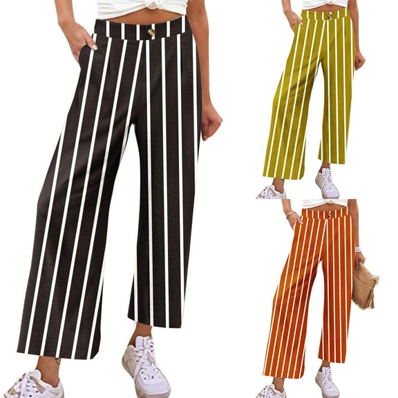 sovlvnd Up to 65% Off Women Loose Casual Fashionable Comfortable Solid Color Plus Size Striped Straight Leg Wide Leg Pants Cropped Pants