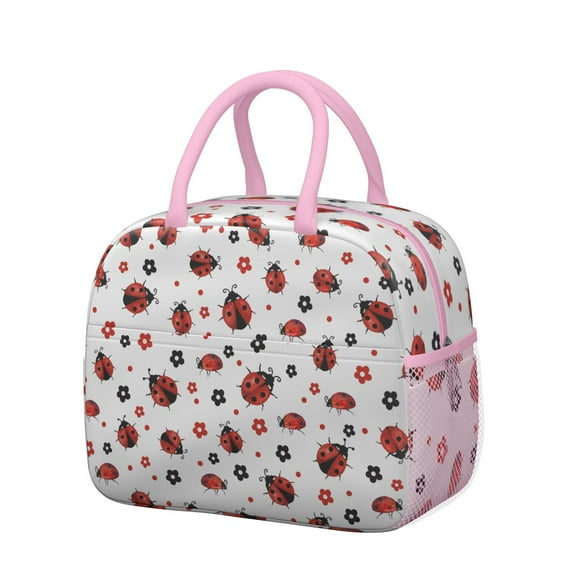 Reusable Ladybug Lnsulated Lunch Bag for Women & Men-Leakproof Water-Resistant Cooler Tote,Large Capacity(10.6x8.7x6.3in)for Work,Office,Travel,Picnic,Beach.