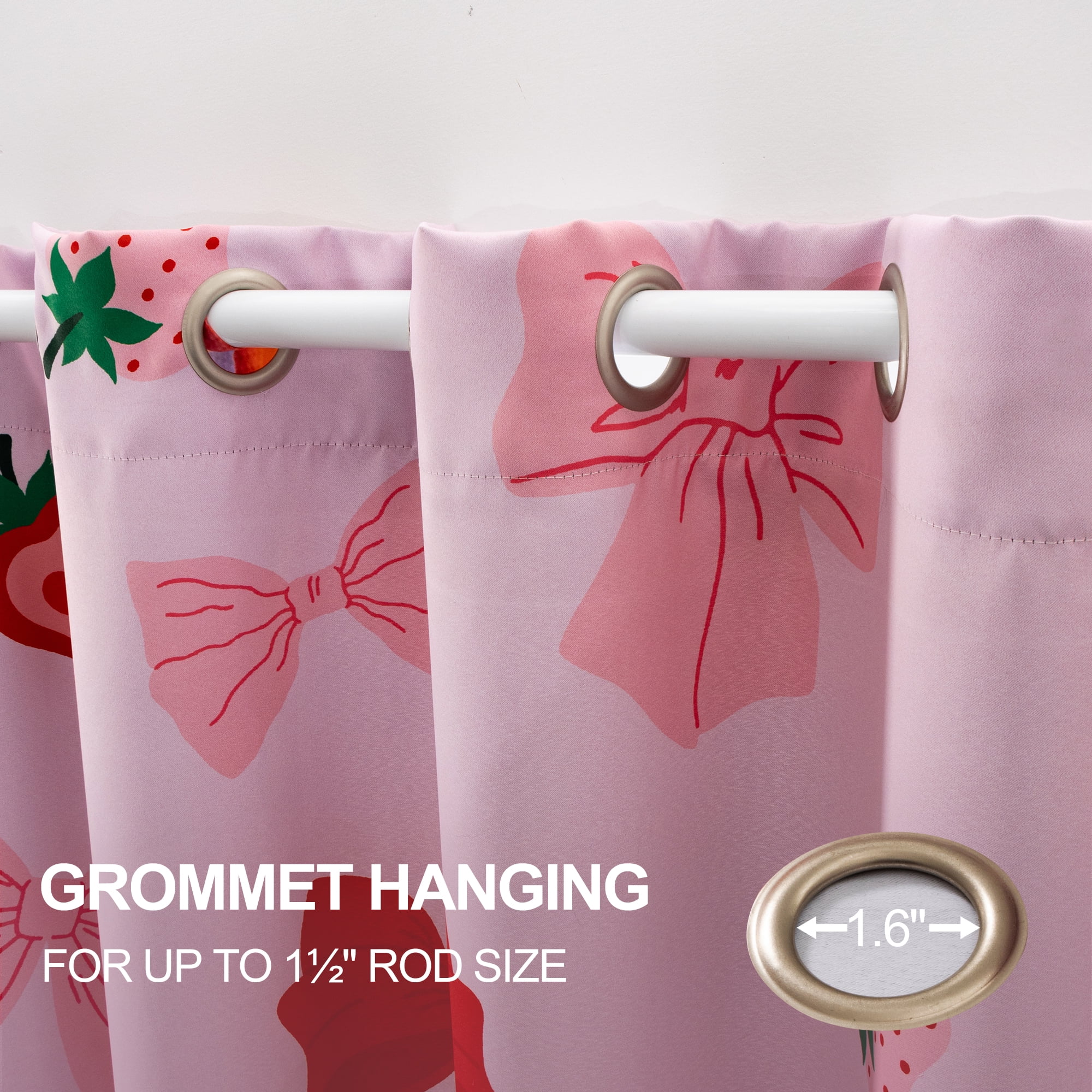 Btargot Blackout Curtains 2 Panels Thermal Insulated Grommet Strawberry Bows Window Curtains for Girls Bedroom 52 X 63 inch