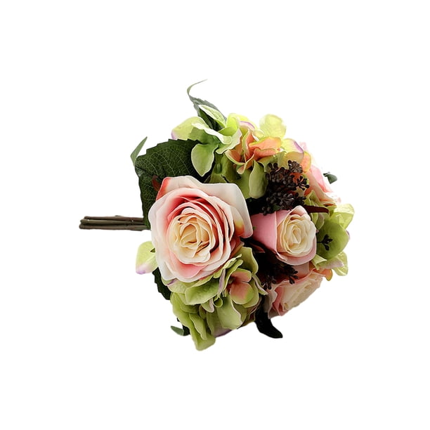 Naiovety Ramo de flores artificiales, cabezas de Hortensia falsas, rosas, simulación decorativa para el hogar, para mesa, boda, decoración de Decoración champán
