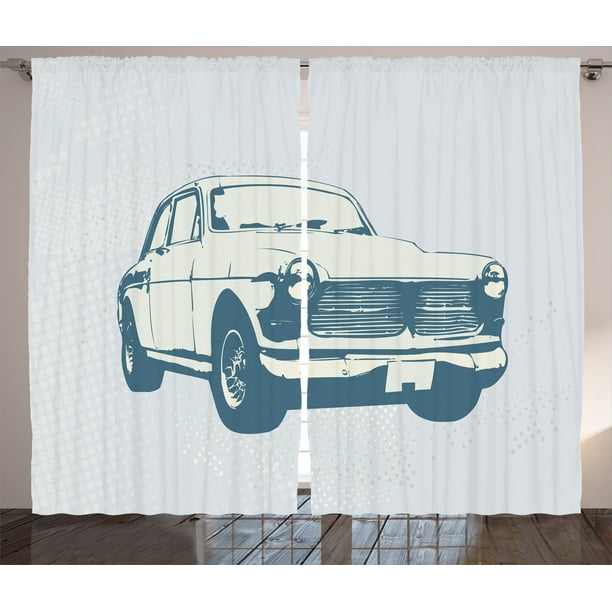 Retro Car Curtains 2 Panels Set, Old Fashion Vintage Custom Collector Automobile Funky Graphic