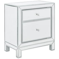Pemberly Row 1 Door Mirrored Nightstand in Antique Silver Finish
