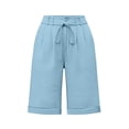thumbnail image 3 of cocolona Womens Summer Casual Bermuda Shorts Elastic Waist Drawstring Wide Leg Knee Length Beach Shorts with Pocket, 3 of 5