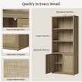 thumbnail image 4 of SICOTAS 70 47" Tall Rattan Bookcase with Adjustable Shelves, Boho 5-Tier Bookshelf with Storage Cabinet, Display Shelves for Living Room, Home Office, Oak, 4 of 7